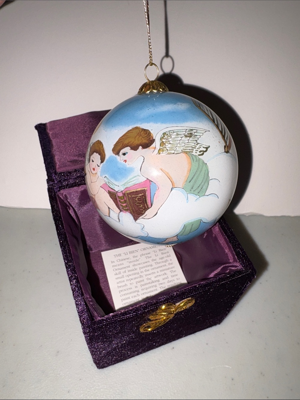 Vintage Pier 1 Cherubs Ornament with Clouds - in velvet box
